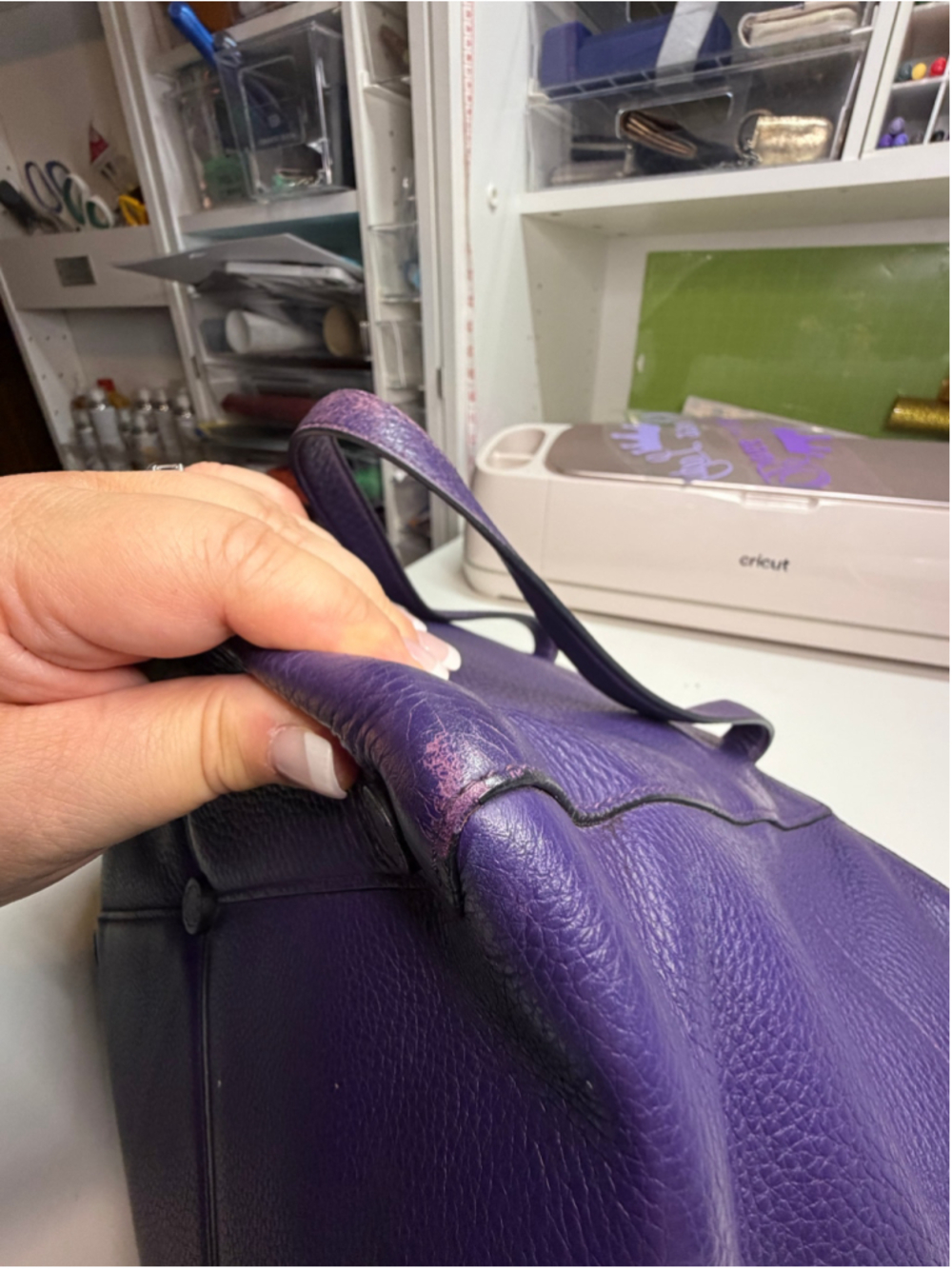 Women's Prada Leather Tote Bag One Size Purple - Picture 5 of 13